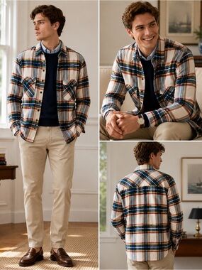 The Kooples Plaid Flannel Overshirt Luxury Jacket Shirt Large Preppy